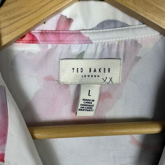 Ted Baker London Sz L Pajama Set Satin Chatsworth Bloom Floral Pink Rose Cottage - Picture 13 of 16